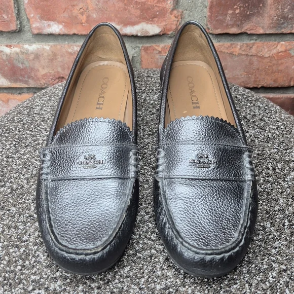 Coach Odette Metallic Pebbled Leather Loafers Size 7.5B Gunmetal Driving Shoes - Picture 6 of 11